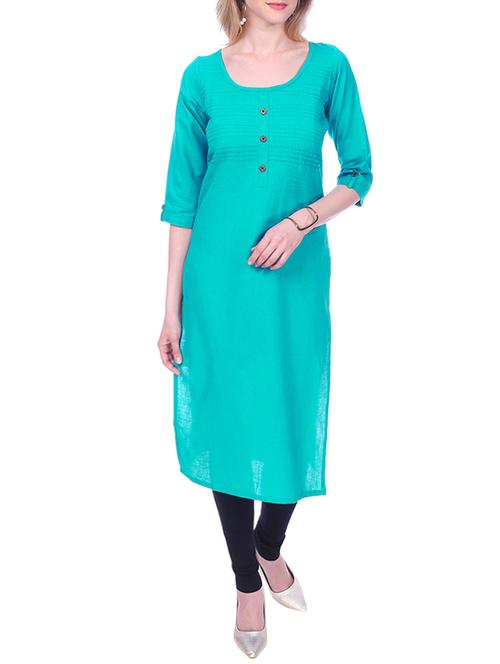 blue cotton solid kurta - 15030865 - Standard Image - 1