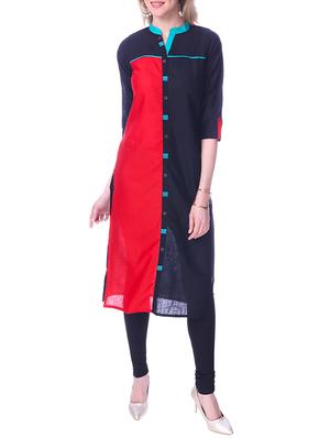 blue cotton straight kurta - 15030869 - Standard Image - 1