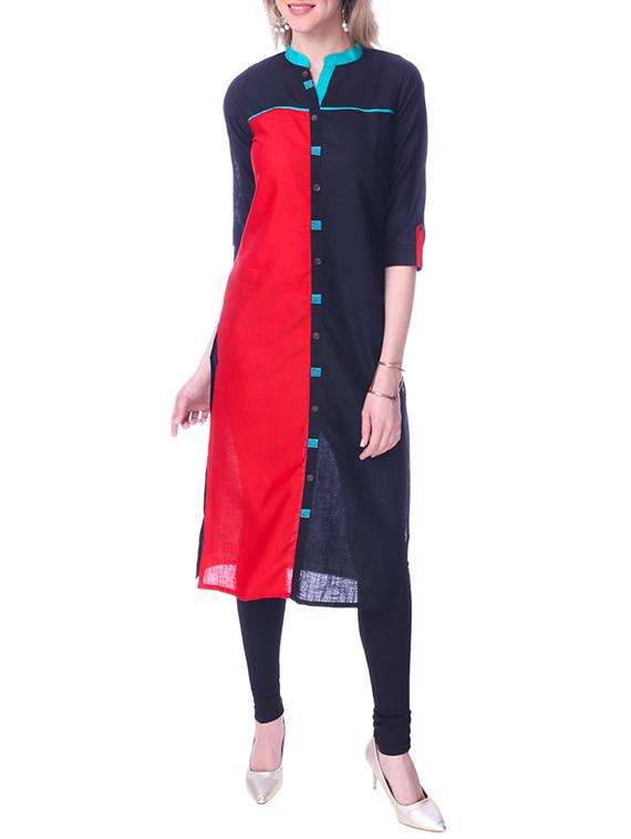 blue cotton straight kurta - 15030869 - Zoom Image - 1