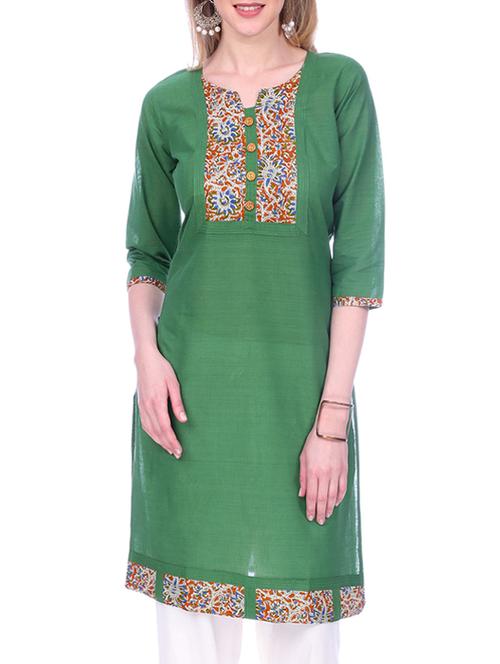 green cotton straight kurta - 15030871 - Standard Image - 1