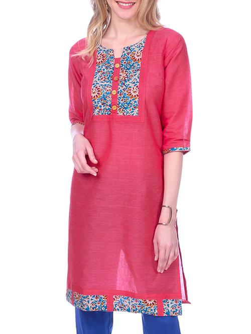 pink cotton straight kurta - 15030873 - Standard Image - 1