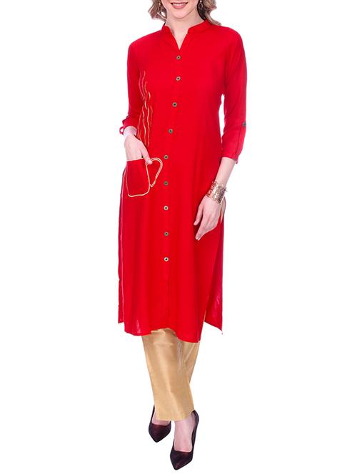 red rayon solid kurta - 15030877 - Standard Image - 1