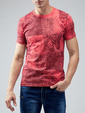red cotton all over print t-shirt - 15030936 - Standard Image - 1