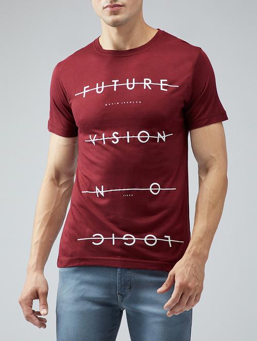 maroon cotton front print tshirt - 15030944 - Standard Image - 1