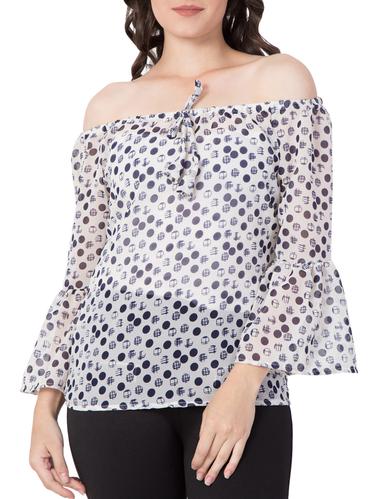 white georgette printed top - 15030958 - Very Small Image - 1