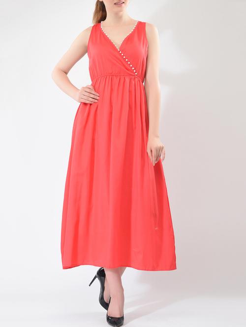 Orange solid cotton empire line dress - 15030980 - Standard Image - 1