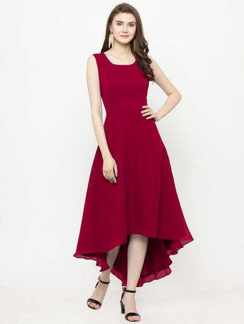 pink solid georgette assymetric dress - 15031077 - Standard Image - 1
