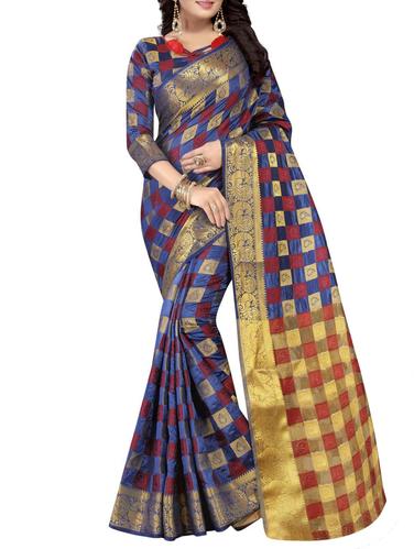 blue cotton woven saree with blouse - 15031078 - Very Small Image - 1