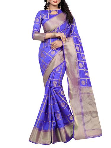 purple cotton woven saree with blouse - 15031101 - Very Small Image - 1