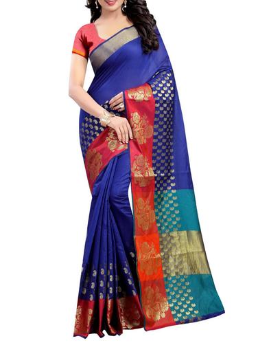 blue cotton woven saree with blouse - 15031111 - Very Small Image - 1