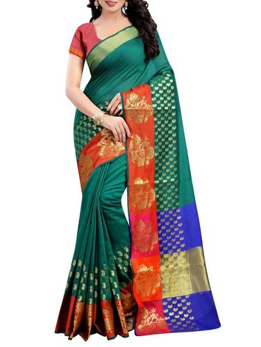 green cotton woven saree with blouse - 15031112 - Very Small Image - 1