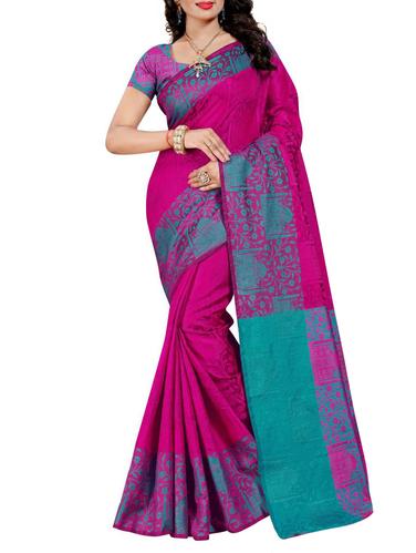 pink cotton woven saree with blouse - 15031121 - Very Small Image - 1