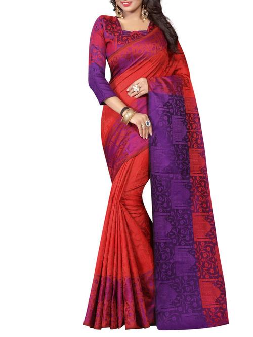 red cotton woven saree with blouse - 15031124 - Very Small Image - 1