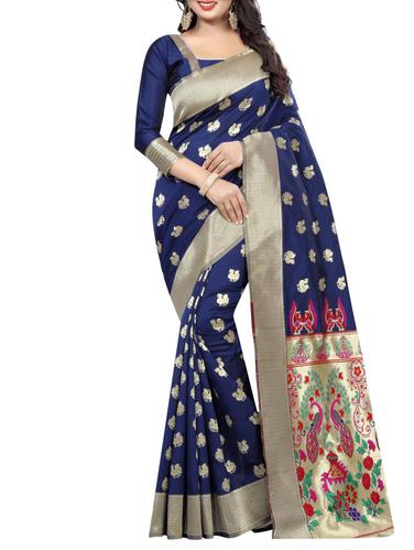 blue cotton woven saree with blouse - 15031126 - Very Small Image - 1