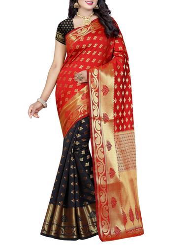 red cotton half and saree with blouse - 15031136 - Very Small Image - 1