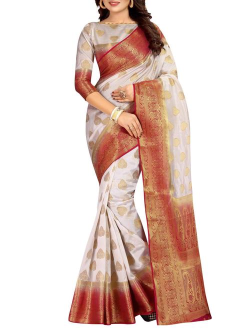 white cotton woven saree with blouse - 15031149 - Very Small Image - 1