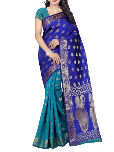 blue cotton half and saree with blouse - 15031152 - Very Small Image - 1