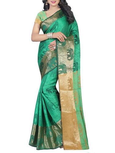 green cotton woven saree with blouse - 15031156 - Very Small Image - 1