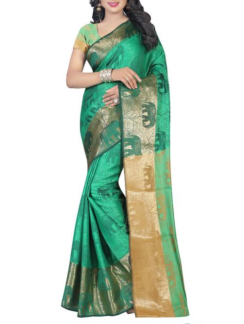 green cotton woven saree with blouse - 15031156 - Very Small Image - 1