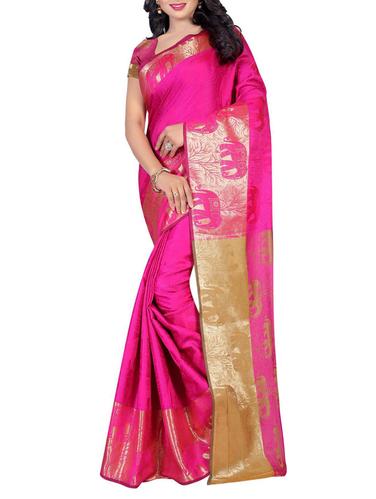 pink cotton woven saree with blouse - 15031157 - Very Small Image - 1