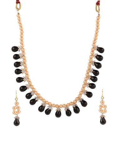 gold metal necklace & earrings set - 15031274 - Very Small Image - 1