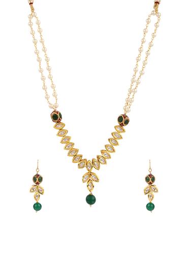 gold metal necklace & earrings set - 15031275 - Very Small Image - 1