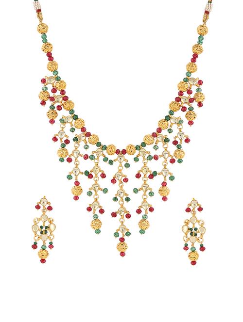 gold metal necklace & earrings set - 15031278 - Very Small Image - 1