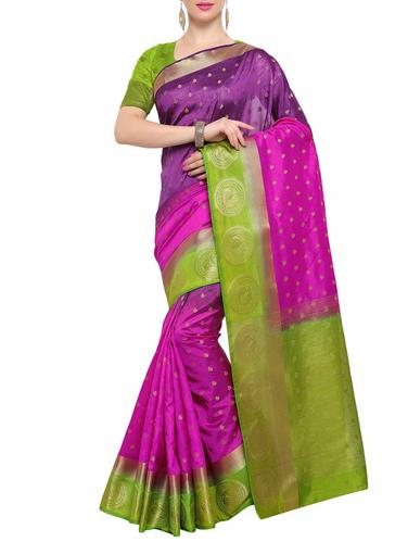 pink raw silk woven saree with blouse - 15031376 - Very Small Image - 1