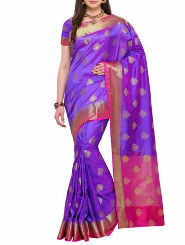 purple raw silk woven saree with blouse - 15031378 - Very Small Image - 1