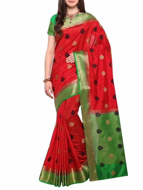 red raw silk woven saree with blouse - 15031384 - Standard Image - 1