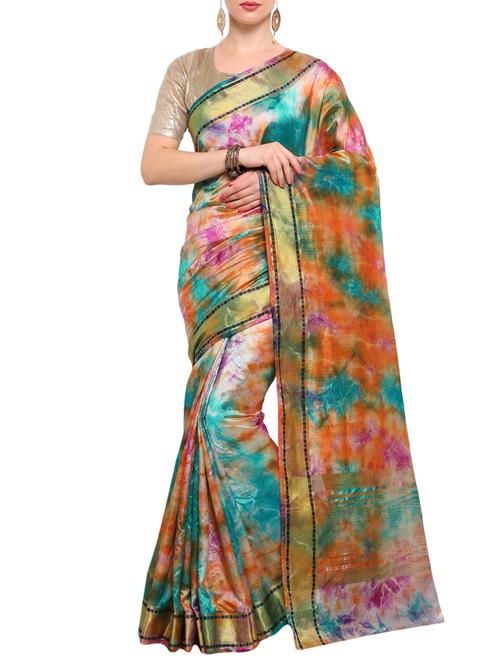 orange Shibori with Jacquard saree with blouse - 15031387 - Very Small Image - 1