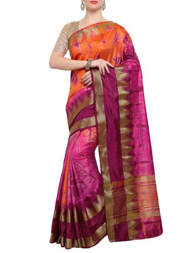 orange Shibori with Jacquard saree with blouse - 15031393 - Very Small Image - 1