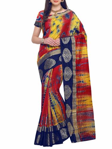yellow Shibori with Jacquard saree with blouse - 15031396 - Very Small Image - 1