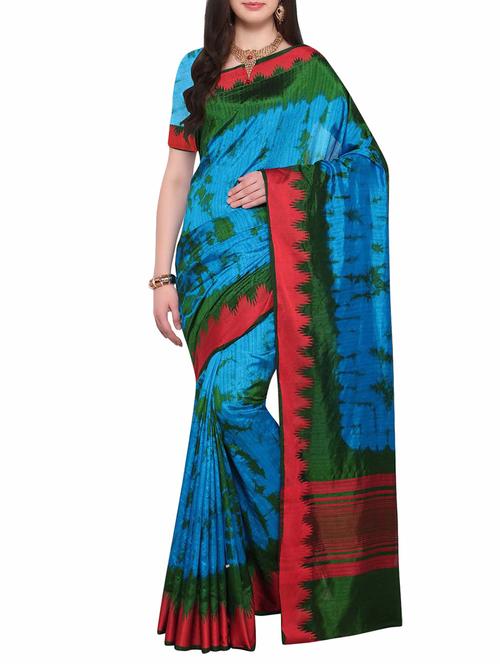 blue Shibori with Jacquard saree with blouse - 15031399 - Standard Image - 1