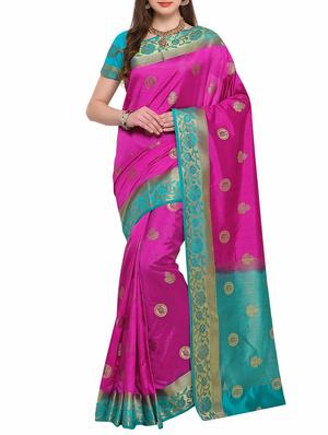 pink raw silk woven saree with blouse - 15031401 - Standard Image - 1