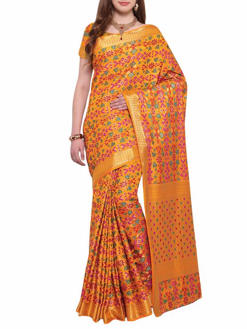 yellow raw silk woven saree with blouse - 15031403 - Very Small Image - 1