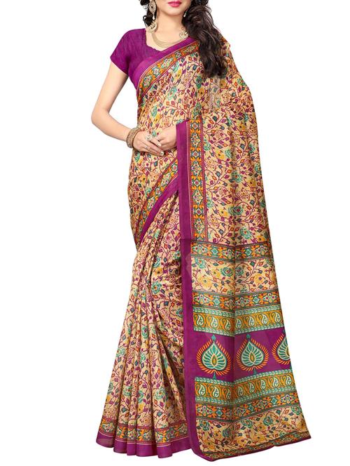 beige art silk printed saree with blouse - 15031409 - Very Small Image - 1