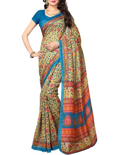 beige art silk printed saree with blouse - 15031410 - Very Small Image - 1