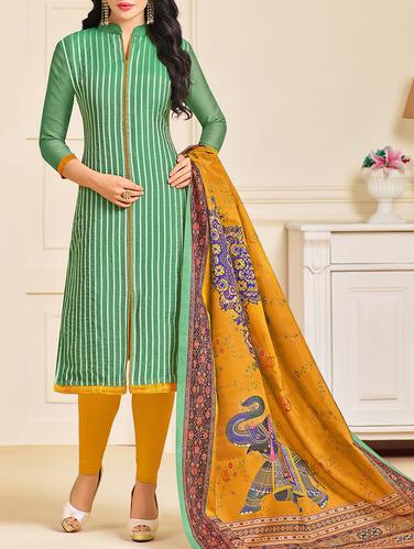 green chanderi cotton churidaar suits unstitched suit - 15031473 - Very Small Image - 1