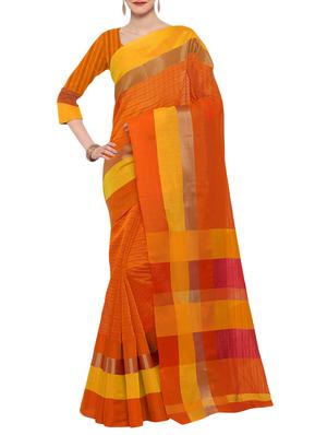 orange poly linen woven saree with blouse - 15031816 - Standard Image - 1