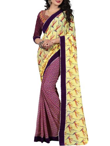 yellow half and half saree with blouse - 15031850 - Very Small Image - 1