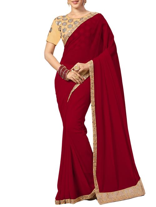 red bordered saree with blouse - 15032123 - Standard Image - 1