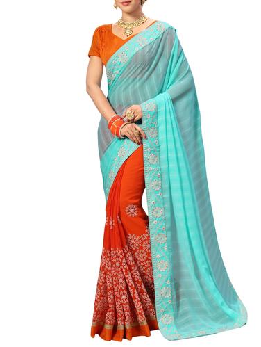 Sky Blue half and half saree with blouse - 15032224 - Very Small Image - 1