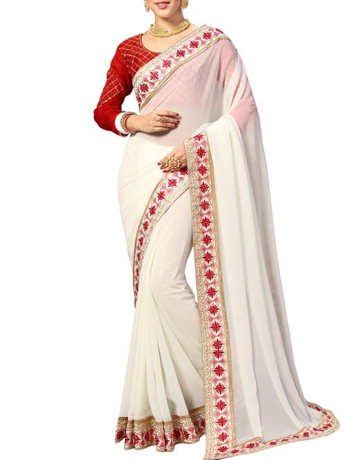 pink georgette embroidered saree with blouse - 15032225 - Standard Image - 1
