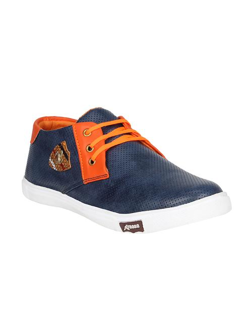 navy leatherette lace up sneaker - 15032246 - Very Small Image - 1