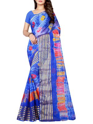 blue chiffon tie & dye saree with blouse - 15032254 - Standard Image - 1
