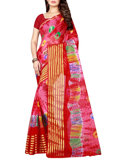 red chiffon tie & dye saree with blouse - 15032255 - Standard Image - 1