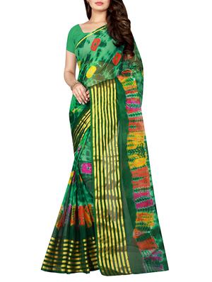 green chiffon tie & dye saree with blouse - 15032258 - Standard Image - 1