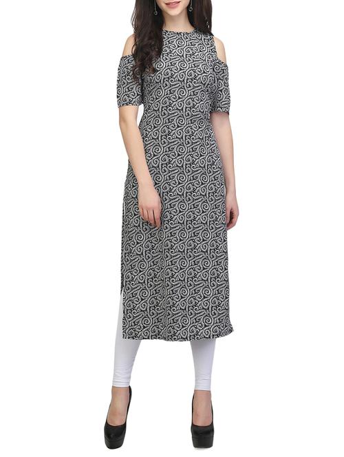 black crepe straight kurta - 15032326 - Very Small Image - 1