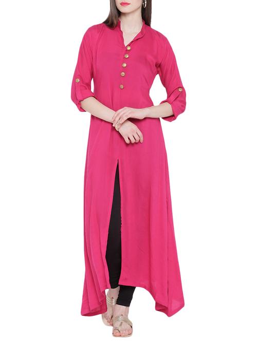 pink crepe solid kurta - 15032328 - Very Small Image - 1